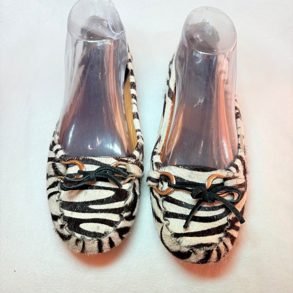 Kate Spade Zebra Calf Hair Ballet Flats Black White Animal Print Bow Shoes 9M